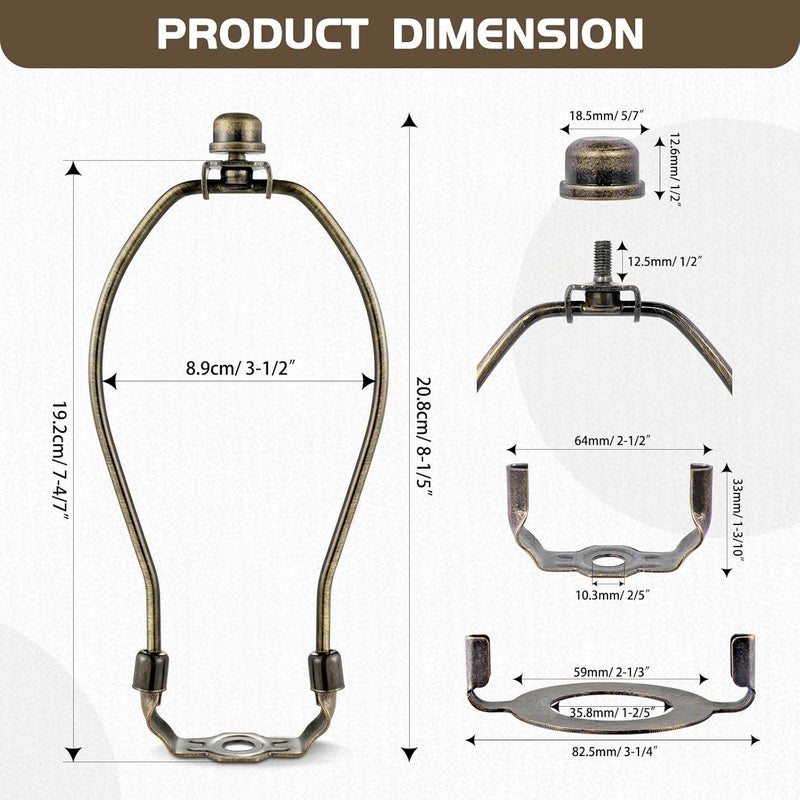 GooChan Lamp Shade Harp, Antique Brass Lamp Harp Frame Lampshade Bracket, Detachable Shade Holder for Floor or Table Light (Bronze, 7.5-Inch) - Image 2